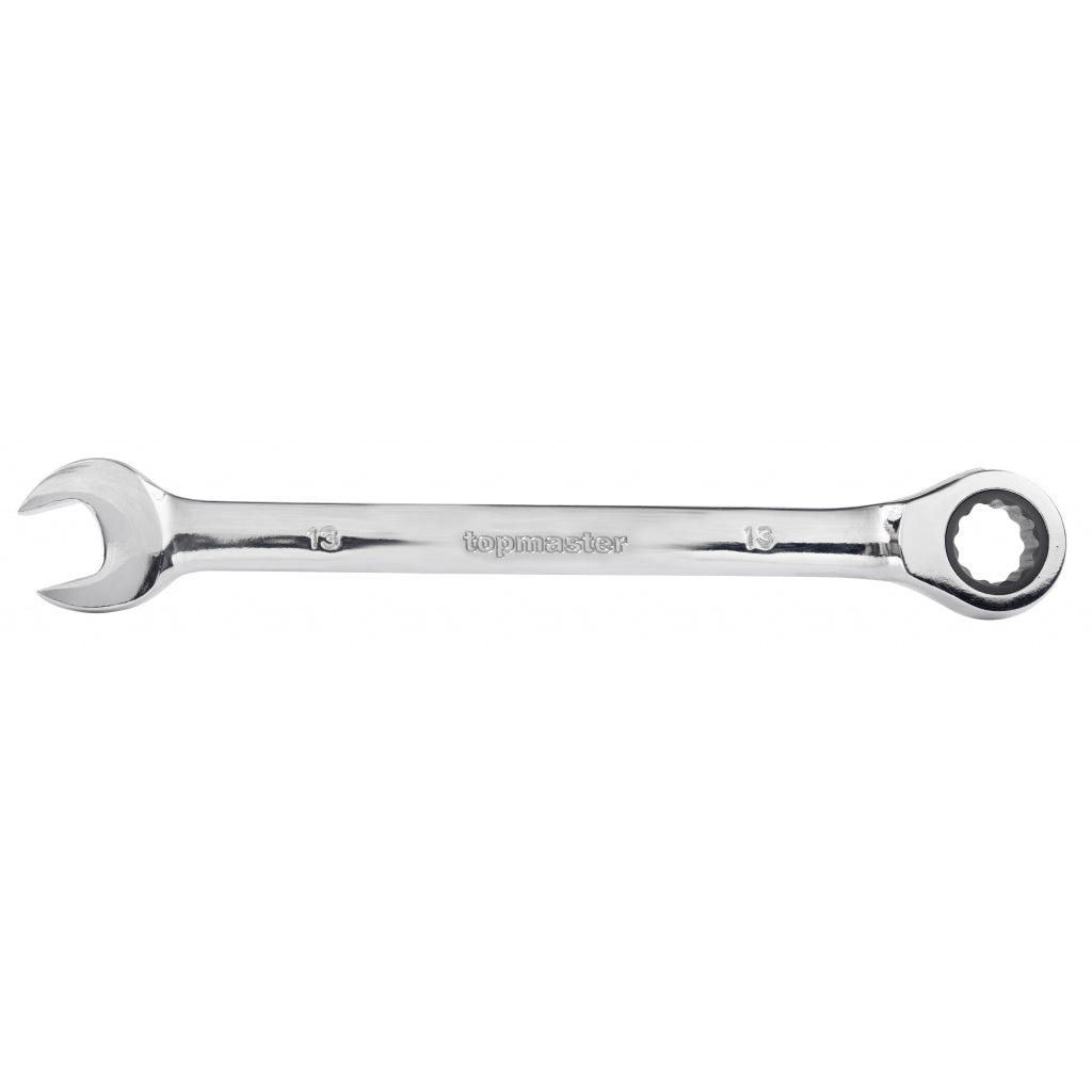 TOP MASTER PRO Cheie combinata cu clichet 13mm TMP Otel crom-vanadiu Acoperire anticoroziune crom-nichel Complet lustruit Mecanism clichet precis 72 de dinti