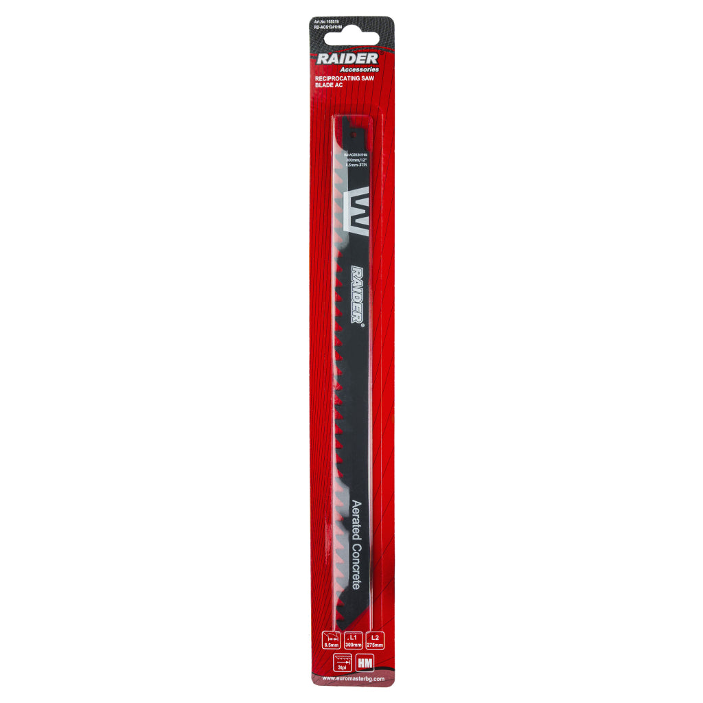 RAIDER Lama fierastrau sabie AC 300mm 8,5mm 3TPI RD-ACS1241HM Cuțitul RD-ACS1241HM este special conceput pentru tăierea betonului celular Cu o lungime de 300 mm, oferă un curs de luc