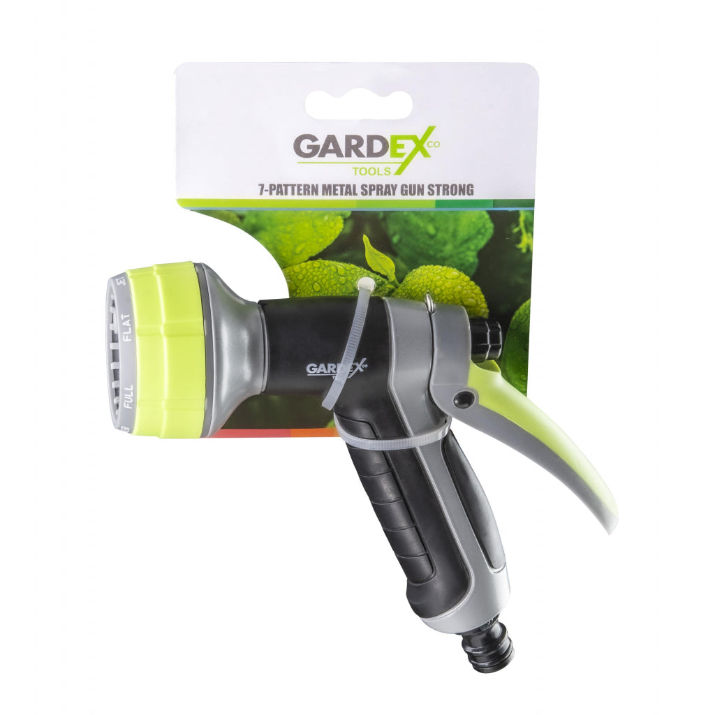 GARDEX Pistol metalic pentru stropit cu 7 functii STRONG GX Pistol de udare extrem de robust, cu un corp metalic și o acoperire moale TPR Este conceput pentru toate tipurile de uda