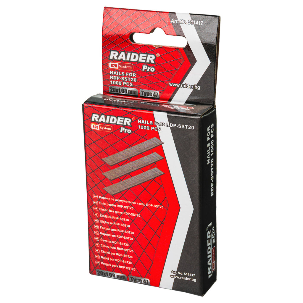 RAIDER Cuie RDP-SST20 20x1.08mm Tip 47 1000buc Potrivit pentru RDP-SST20 Cuie galvanizate Galvanizate la cald