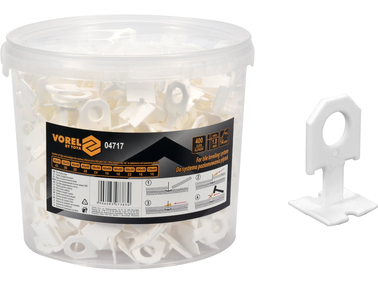 CLIPS 1MM PENTRU VOREL 04717 SISTEM NIVELARE PLACI, 400 BUC