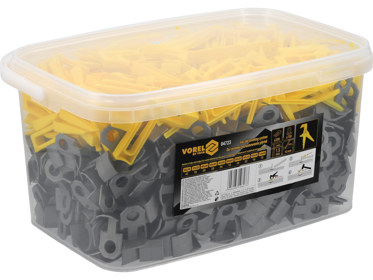 SISTEM NIVELARE PLACI VOREL 04723 1.5MM 700 CLIPS + 200 PENE + CLESTE