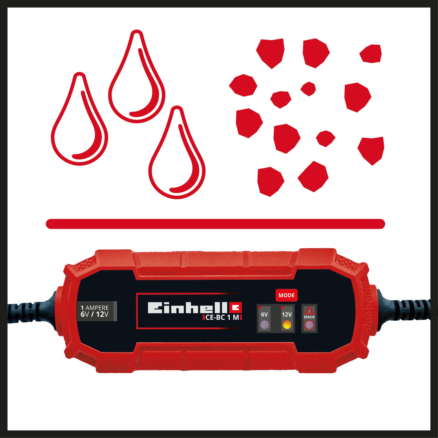 Einhell CE-BC 1 M autós egyenirányító intelligens akkumulátortöltő mikroprocesszoros vezérléssel különféle akkumulátortípusokhoz, maximum 32 Ah-ig, töltőáram max. 1 amper