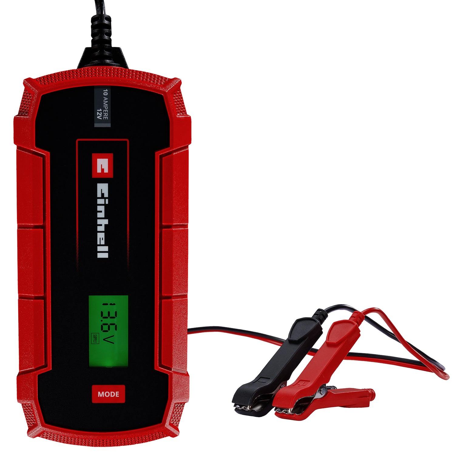 Einhell CE-BC 10 M autós töltő, intelligens akkumulátortöltő mikroprocesszoros vezérléssel különféle típusú akkumulátorokhoz, beleértve az autó/motor akkumulátorokat is, töltési áram max. 10 amper