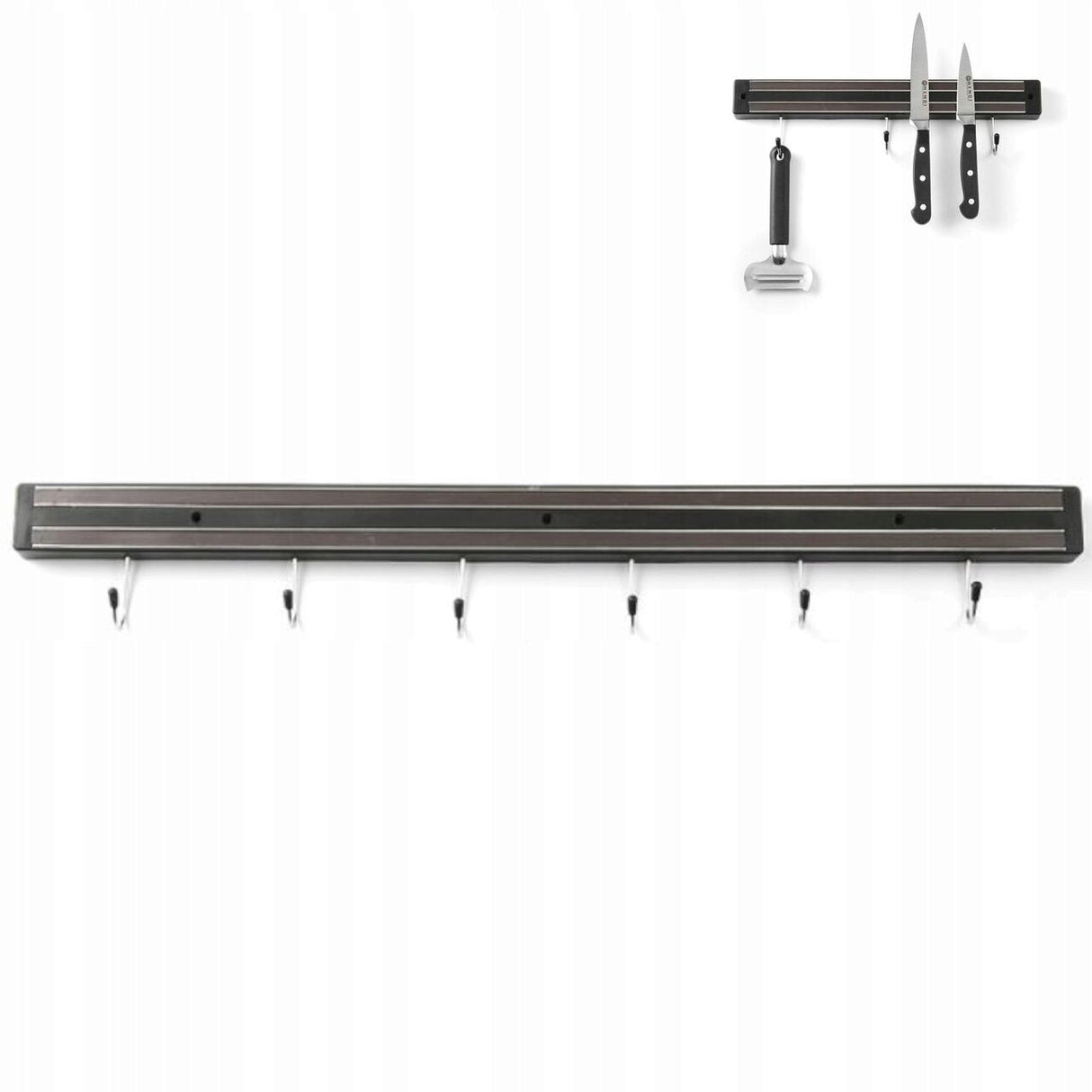 Suport magnetic pentru cutite, 60 cm, cu 6 carlige agatare, Hendi