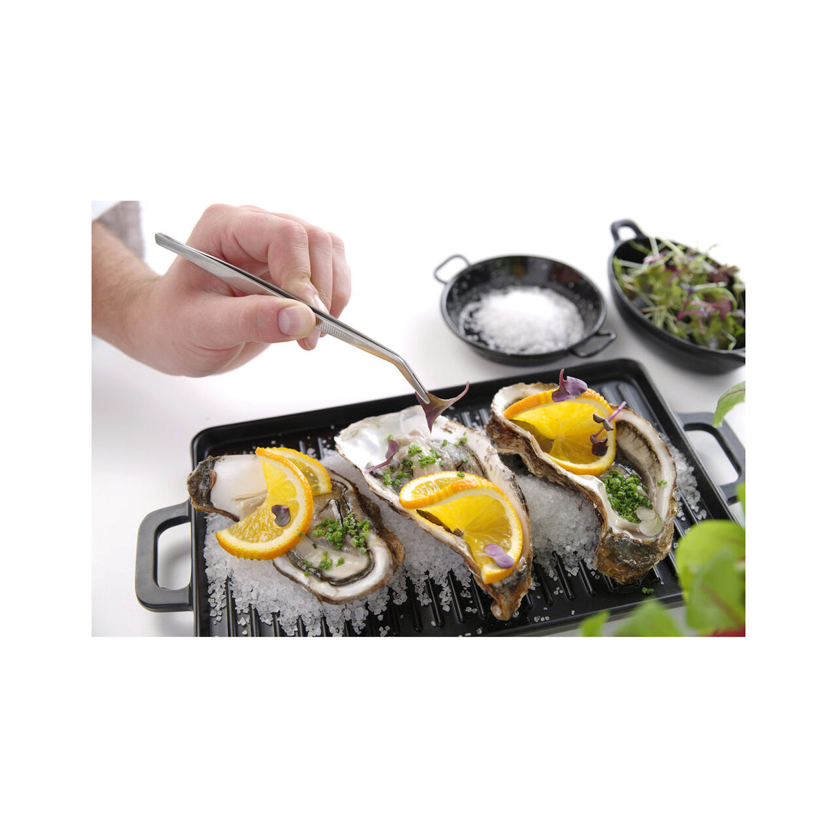 Penseta cu varf curbat, (L)160 mm, inox, pentru decorare / peste / manevrare alimente fierbinti, Hendi