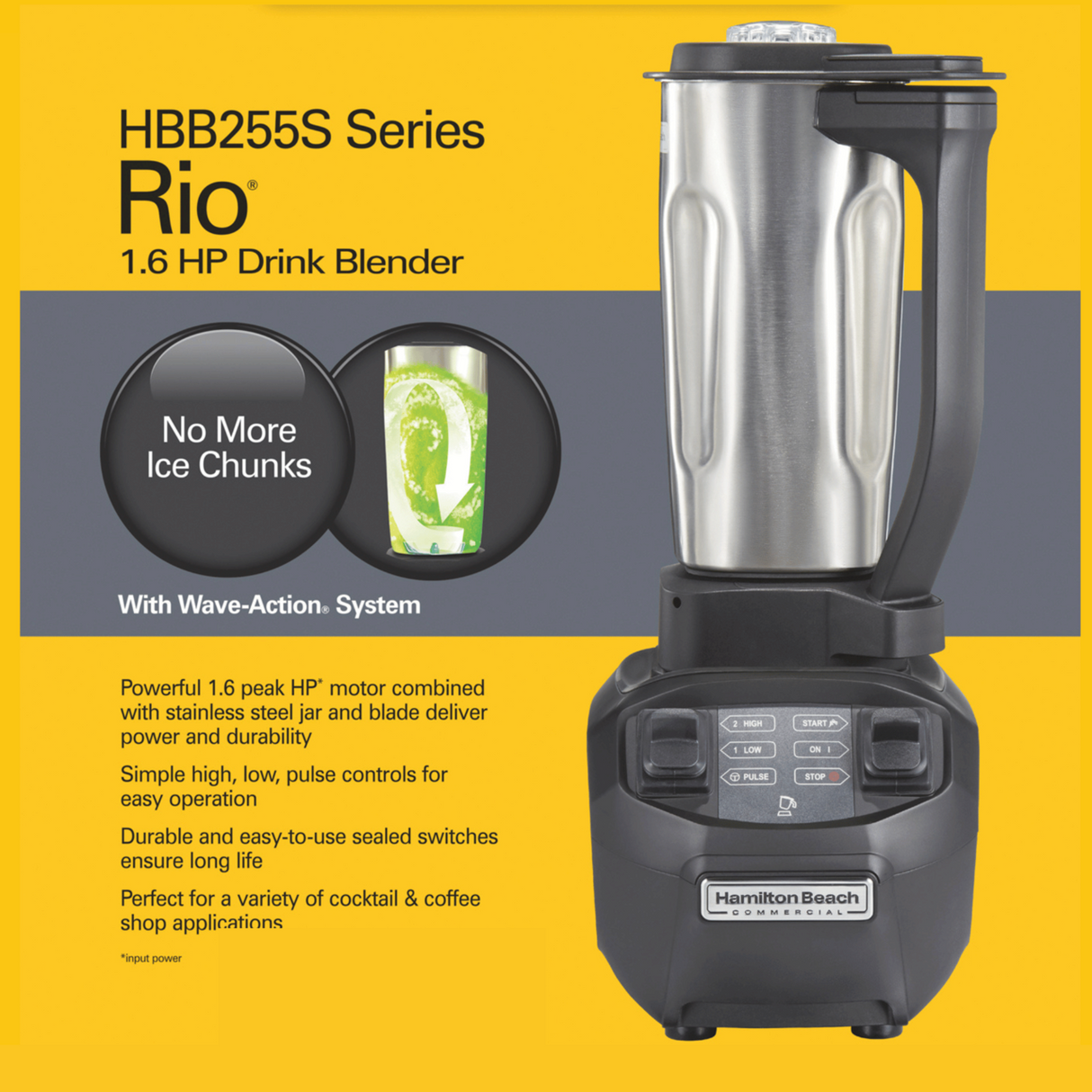Mixer barman Rio® cana din oțel inoxidabil de 0,95 l, HBB255S-CE Hamilton Beach Commercial