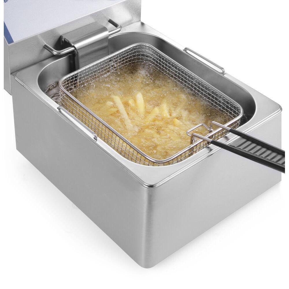 Friteuza electrica profesionala 4 litri, Hendi Kitchen Line, corp inox, termostat reglabil 0-190 gr C, 3000W, 217x400x(H)290 mm,
