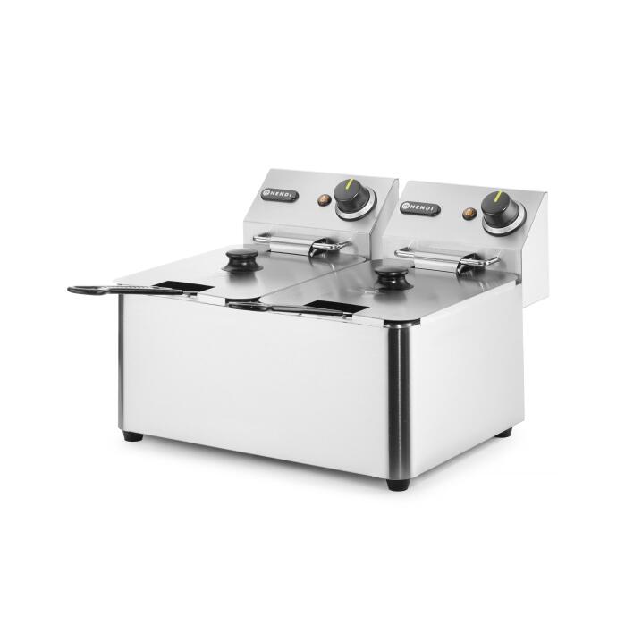 Friteuza electrica profesionala 2x4 lt, 2x3000W, inox, termostat 0-190 gr C, Hendi Kitchen LIne, 47x42x(H)33 cm