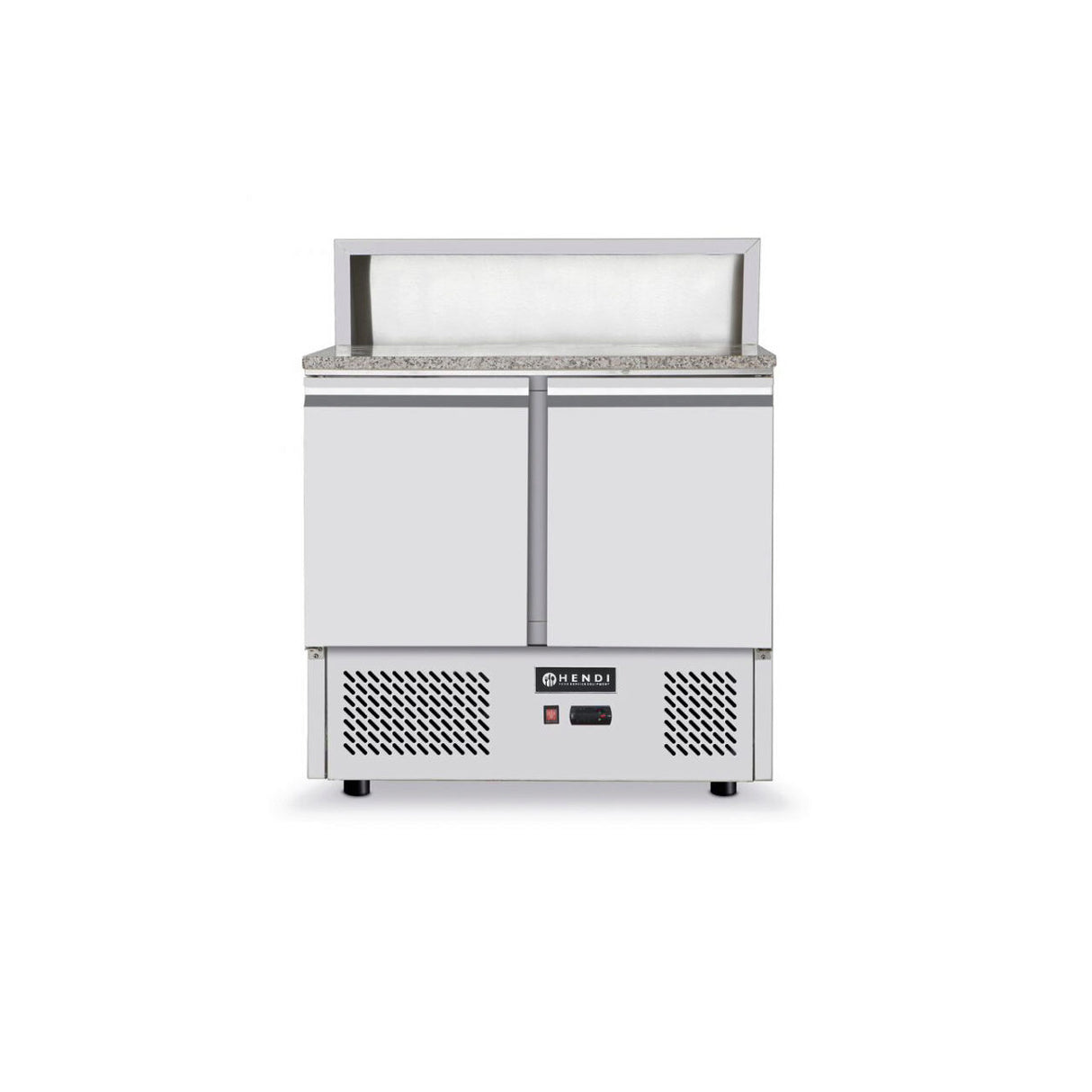 Masa refrigerata pentru pizza cu top granit, ARKTIC by Hendi, camera racire cu usi duble, display cu 5 tavi GN 1/6, interval temperatura 2/10 gr C