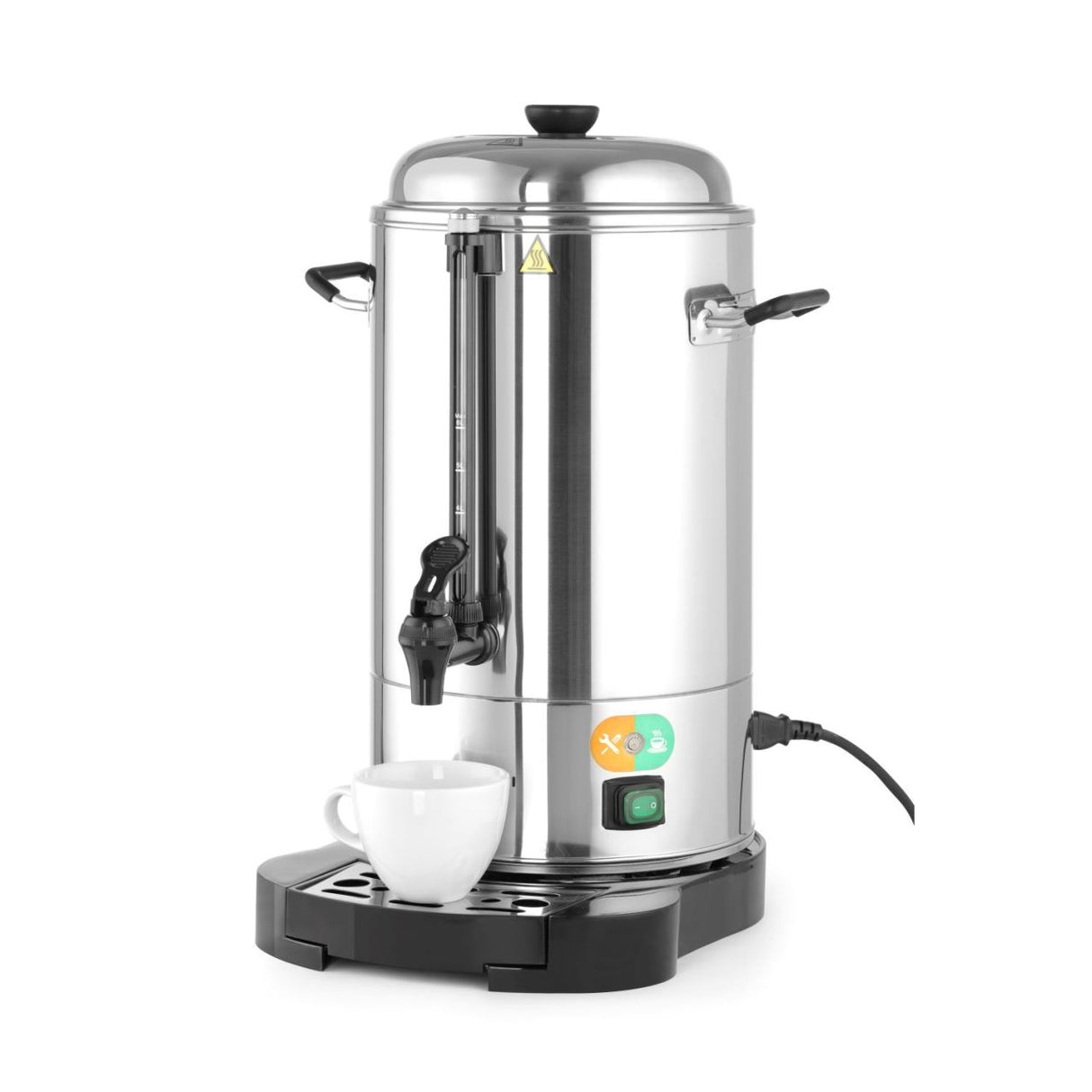 Percolator / cafetiera profesionala, 6lt, Hendi, cu pereti dubli din inox, 1500W, diam. 241x (H)480 mm, robinet anti-picurare, temperatura ajustabila pana la 100 C, filtru incorporat pentru cafea macinata
