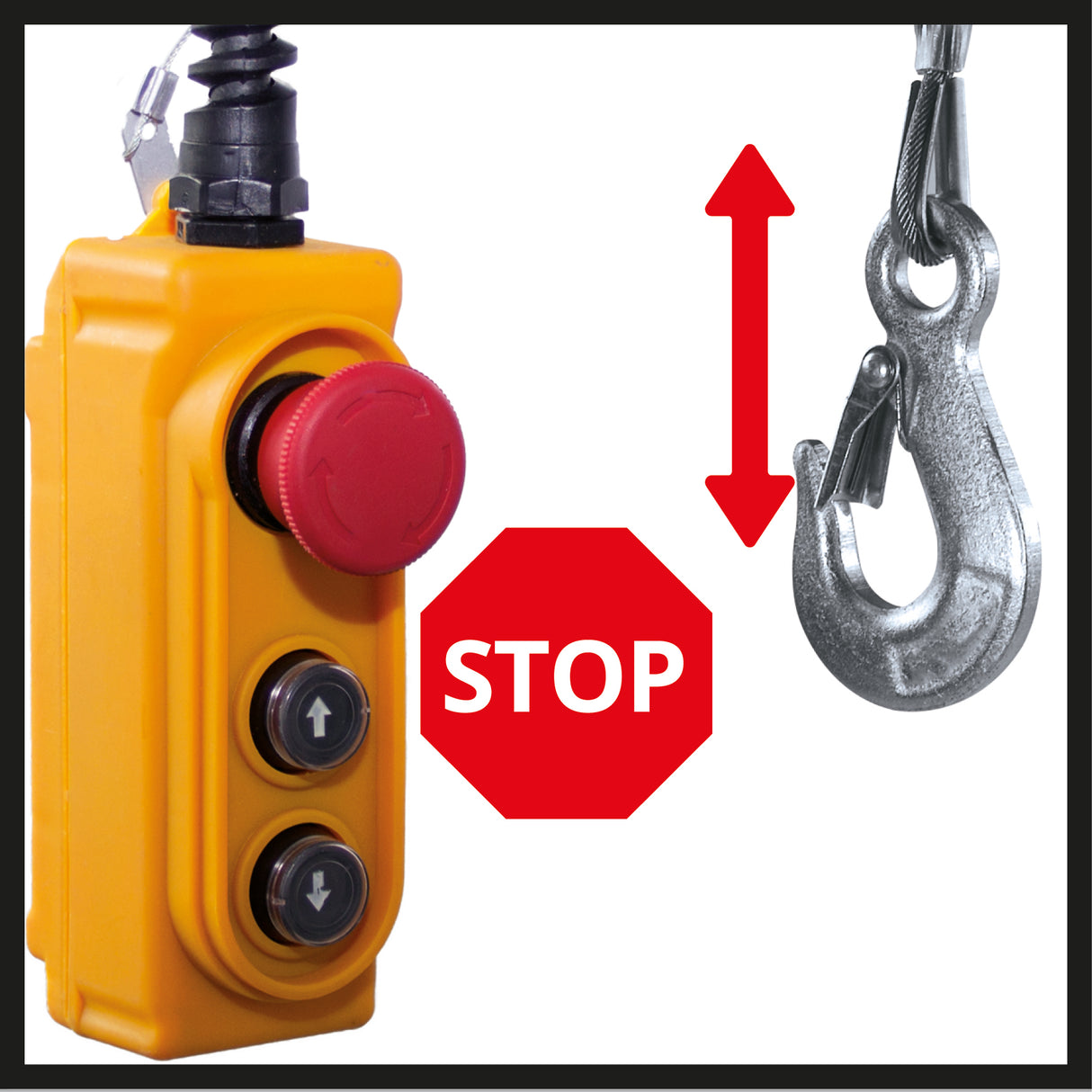 Einhell TC-EH 1000 kábelcsörlő (1600 W, 18 m-en akár 500 kg emeléséhez, 9 m-en akár 999 kg emeléséhez, stop funkció, automatikus fék, automatikus végálláskapcsoló, vezetőgörgővel + biztonsági zárral, 18 m kábel Ø 6 mm