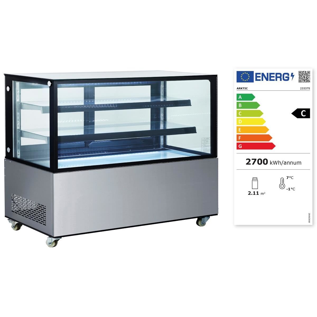 Vitrina frigorifica de prezentare interval temp. 2/6?C, corp inox, 510 litri, 490 W ARKTIC by Hendi, 1515x675x(H)1210 mm, Clasa energetica C
