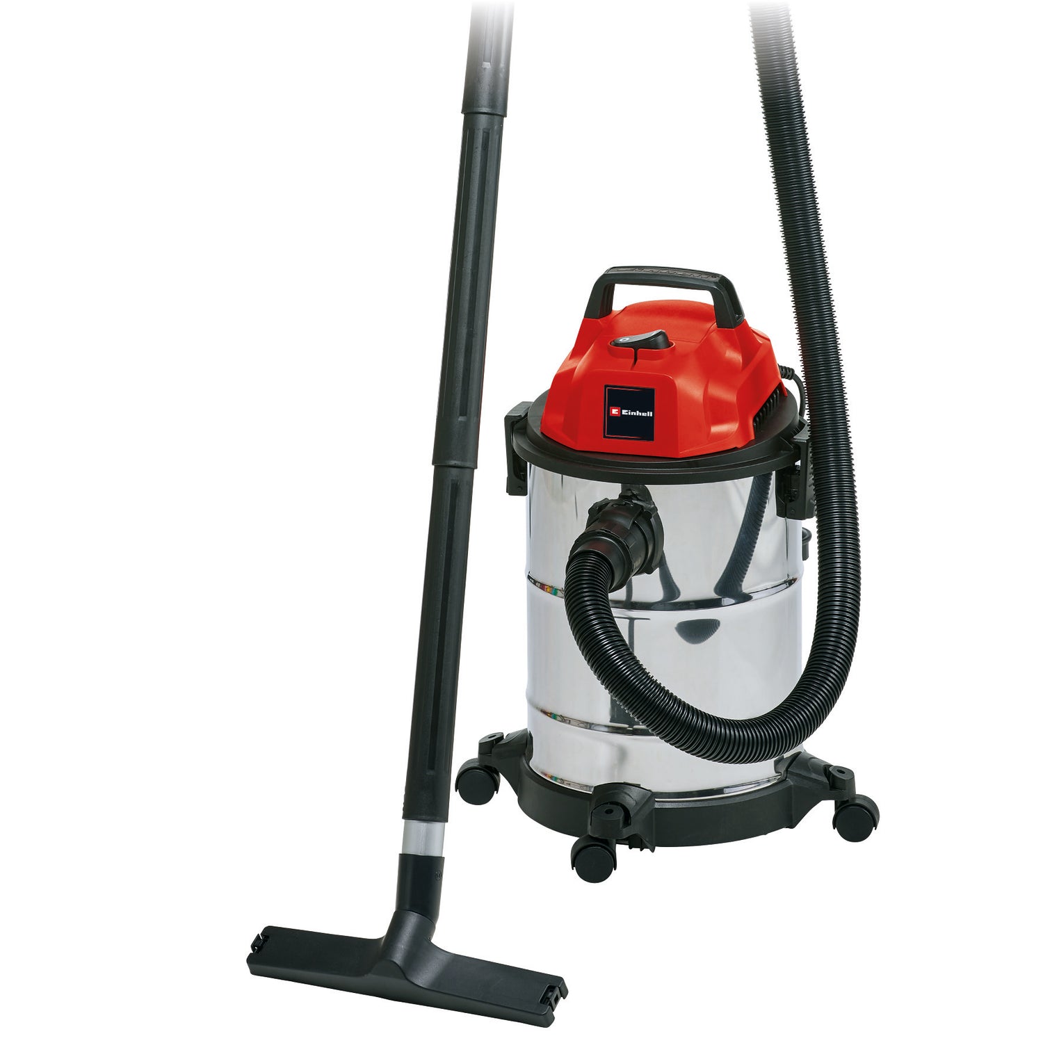 Einhell TC-VC 1820 S száraz/nedves porszívó (1250 W, 20 l-es rozsdamentes acél tartály, lefújó csatlakozó, 4 kerék, 36 mm átmérőjű szívótömlő + hosszabbító, padlótisztító fej, szűrők)