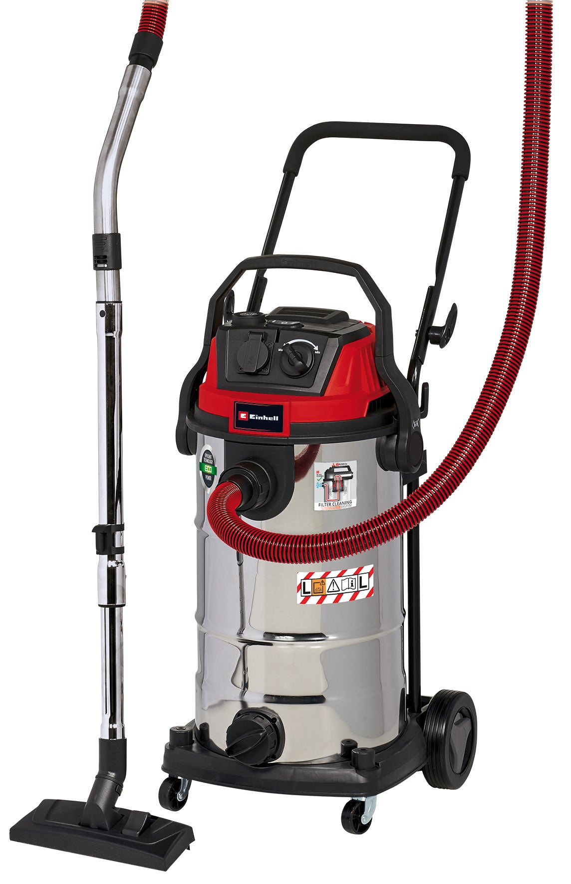 Aspirator umed/uscat Einhell TE-VC 2340 SACL, 1500 W, 225 mbar, raza de operare 9 m, filtru plisat HEPA inclusiv sistem de curatare a filtrului, recipient de 40 l, clasa de protectie la praf L, priza automata de 1900 W