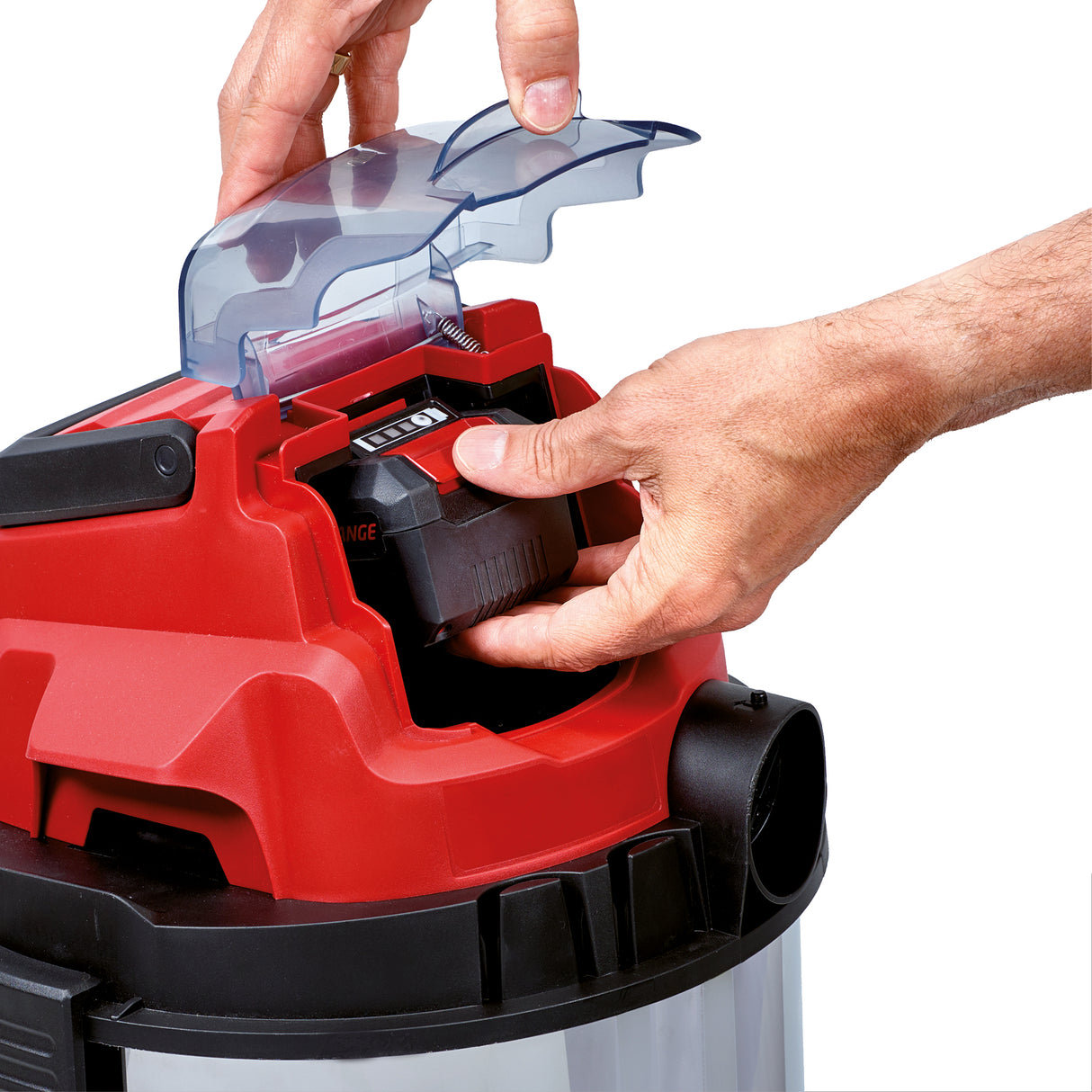 Einhell TC-VC 18/20 Li S-Solo Power X-Change akkus száraz/nedves porszívó (18 V, 20 literes rozsdamentes acél görgők, tartozéktartó különféle szűrőkkel és fúvókákkal, akkumulátor nélkül)