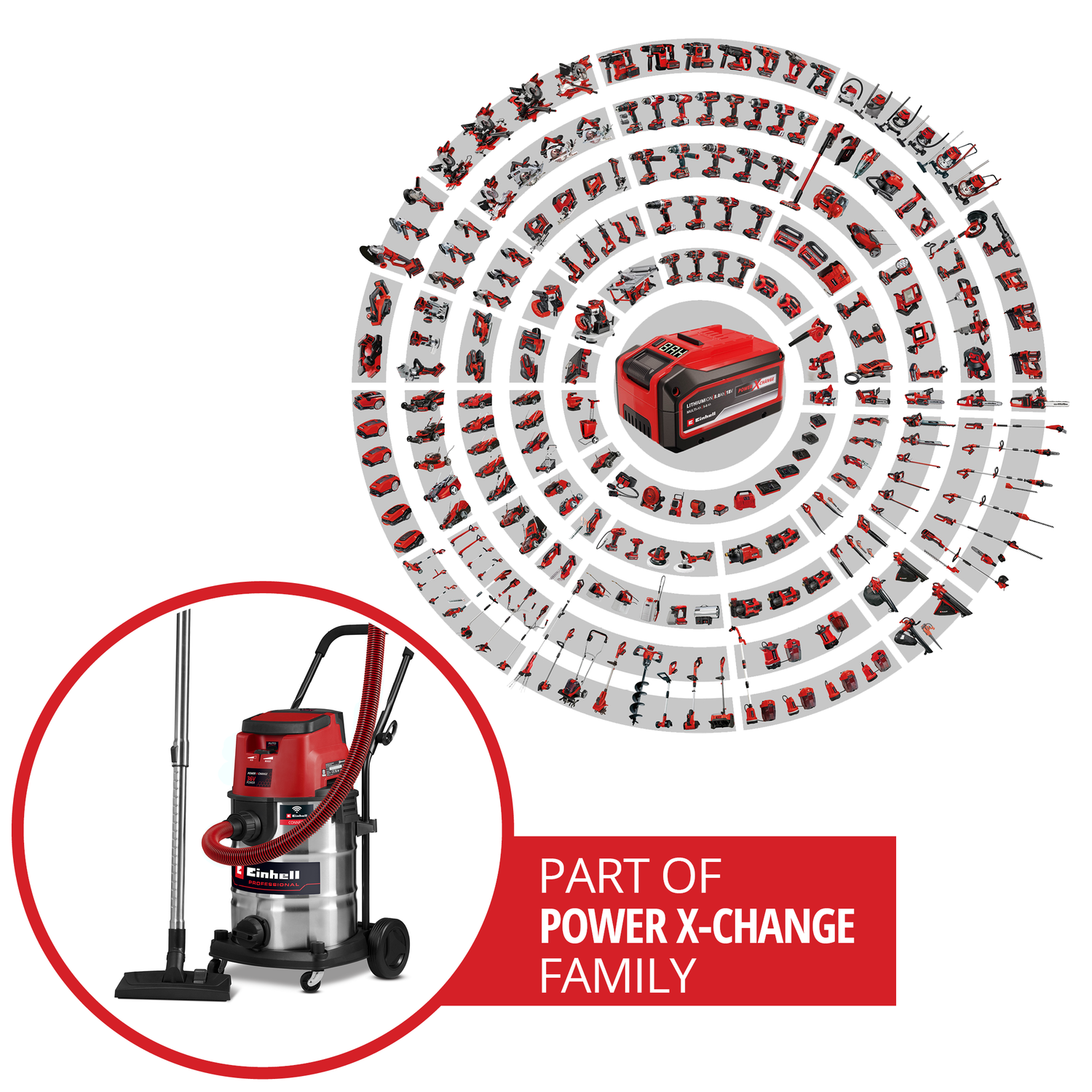 Einhell Professional TP-VC 36/30 S Auto-Solo Power X-Change akkus száraz/nedves porszívó, 36 V, 30 l-es tartály, 150 mbar, automatikus indítás, ECO/BOOST, szűrővel és fúvókákkal, akkumulátor nem tartozék