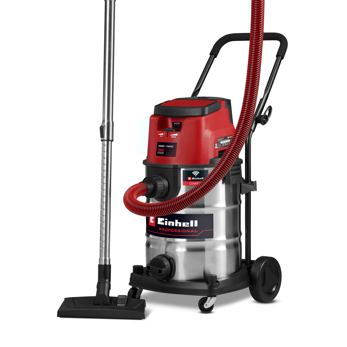 Einhell Professional TP-VC 36/30 S Auto-Solo Power X-Change akkus száraz/nedves porszívó, 36 V, 30 l-es tartály, 150 mbar, automatikus indítás, ECO/BOOST, szűrővel és fúvókákkal, akkumulátor nem tartozék