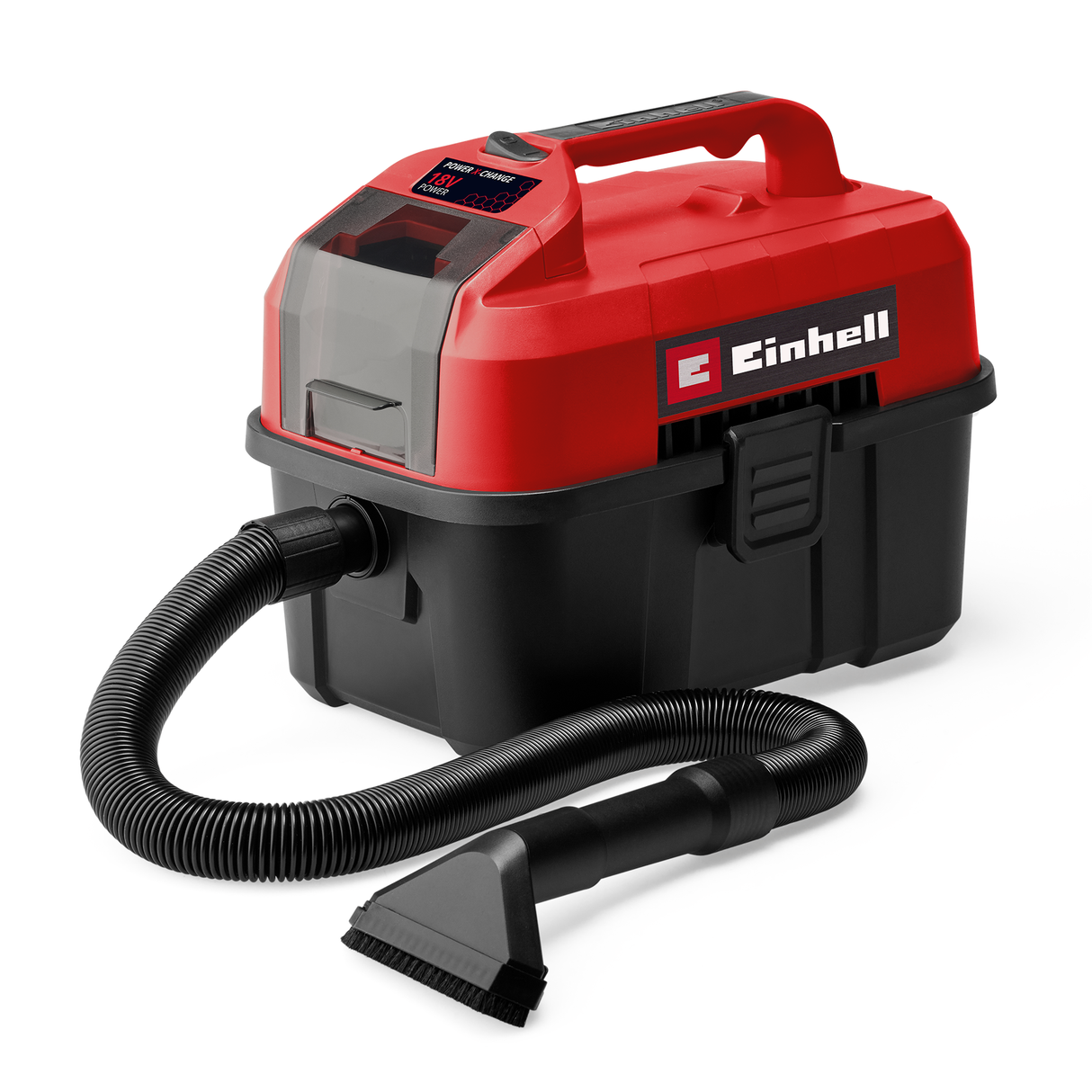 Einhell TE-VC 18/10 Li-Solo Power X-Change 18 V akkus száraz/nedves porszívó, 10 literes tartállyal, 2 m tömlővel, réstisztító/kefével + kárpittisztító/univerzális szívófejjel, akkumulátor nélkül