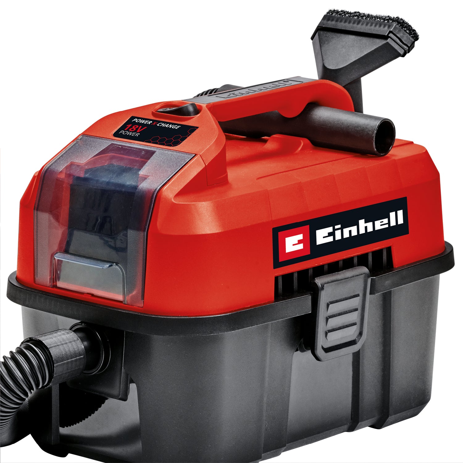 Einhell TE-VC 18/10 Li-Solo Power X-Change 18 V akkus száraz/nedves porszívó, 10 literes tartállyal, 2 m tömlővel, réstisztító/kefével + kárpittisztító/univerzális szívófejjel, akkumulátor nélkül