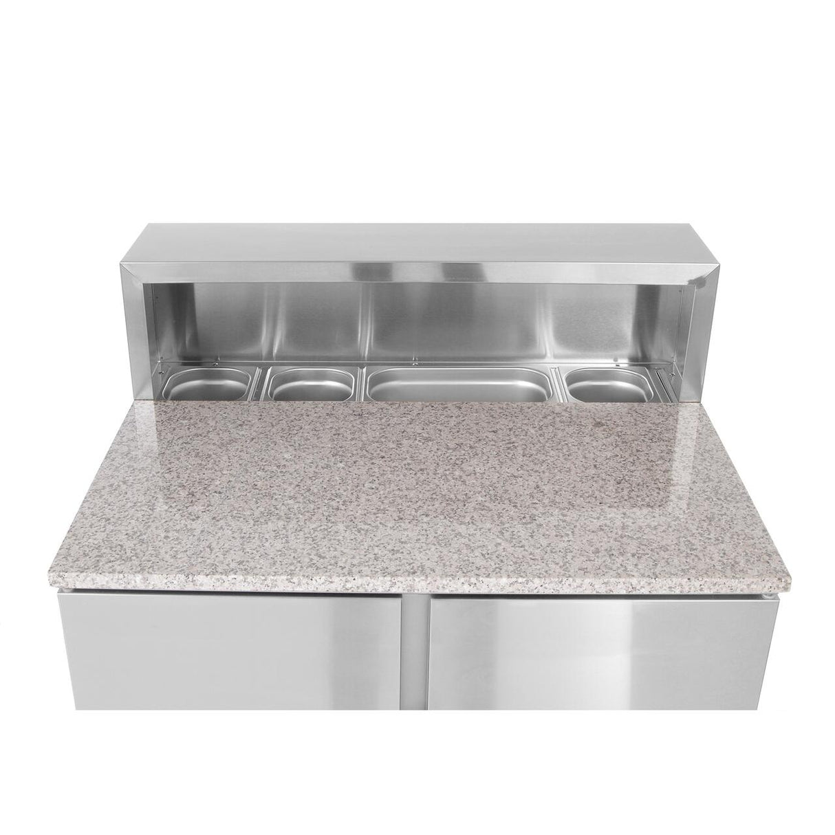 Masa rece cu 2 usi cu suprastructura si blat de lucru din granit, Arktic 900x700x(H)1070 mm