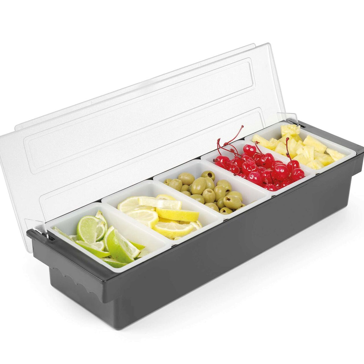 Cutie ingrediente bar / pizza, 5 compartimente, cu capac, 495x160x(H)100 mm, Hendi, plastic ABS