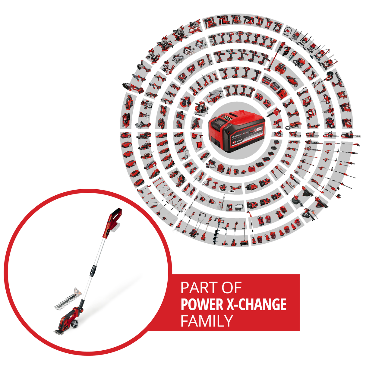 Foarfeca de iarba si arbusti pe acumulator Einhell GE-CG 18/100 Li T-Solo Power X-Change (Li-ion, 18 V, maner telescopic, latime de taiere a lamei pentru iarba 100 mm, lama de foarfece pentru arbusti 200 mm, fara acumulator sau incarcator