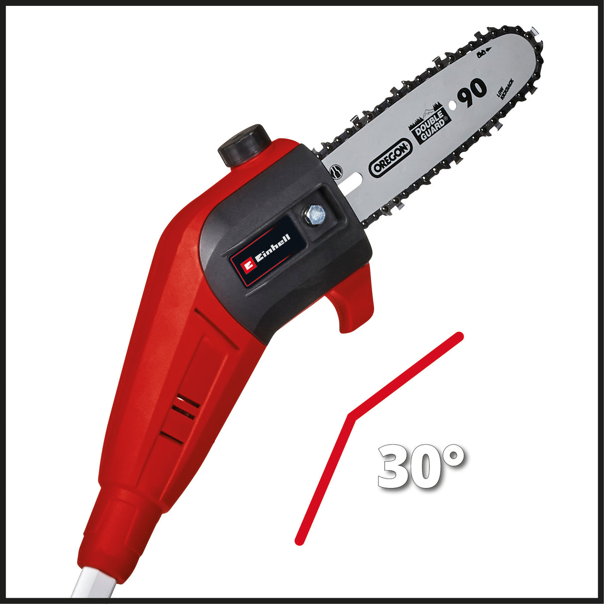 Fierastrau electric telescopic pentru crengi cu acumulator Einhell GC-LC 18/20 Li T-Solo Power X-Change (Li-ion, 18 V, sina de ghidare de 20 cm, cap motor inclinat la 30°, tija extensibila, transmisie metalica, fara acumulator sau incarcator