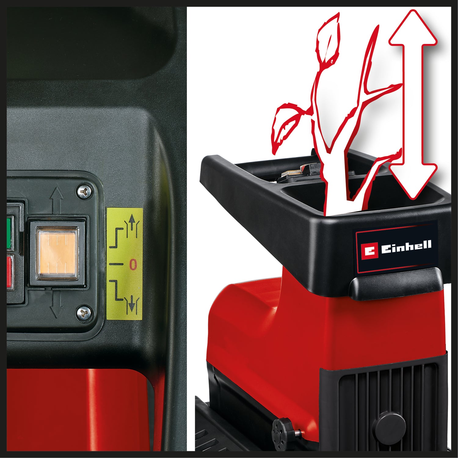 Einhell GC-RS 60 CB csendes elektromos aprító, 2800 W, vágóhenger, nagy tölcsérnyílás, váltókapcsoló, átlátszó gyűjtőtartály, beépített biztonsági kapcsoló