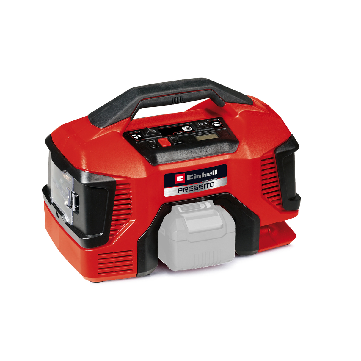 Compresor cu acumulator Einhell PRESSITO 18/21 Power X-Change, Li-ion, 18 V, pompa de inalta si joasa presiune, afisaj digital al presiunii, functie de oprire automata, fara acumulator si incarcator