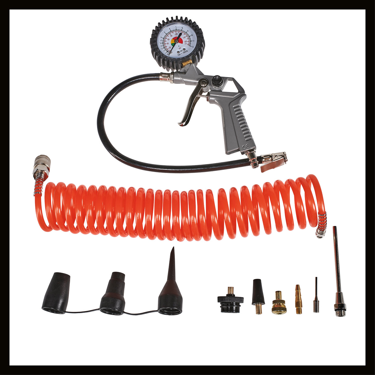 Compresor Einhell TC-AC 190/6/8 OF Set, 1200 W, max. 8 bar, rezervor de 6 L, capacitate de admisie 190 L/m, turatie motor 18000 rpm, regulator de presiune, manometru, fara ulei