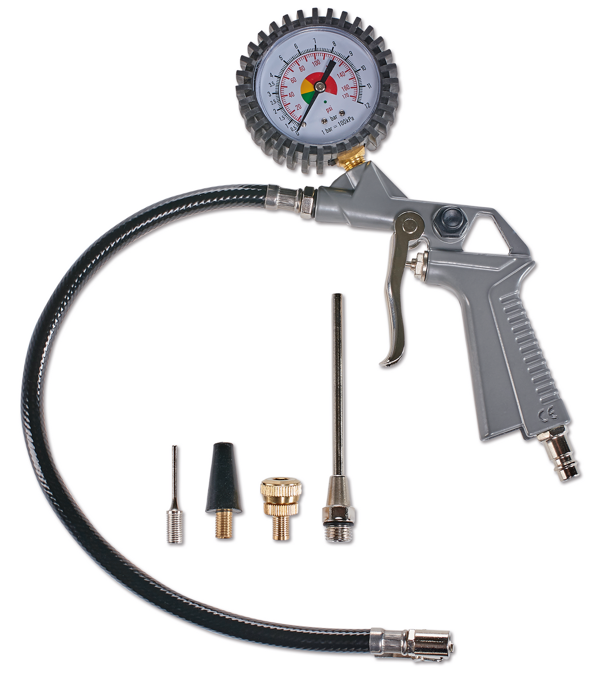 Set compresor Einhell TC-AC 190 OF, 1100 W, max. 8 bar, debit de aspiratie 190 L/min, turatie motor 15000 rpm, furtun de 3 metri, include set adaptor 3 piese, fara ulei