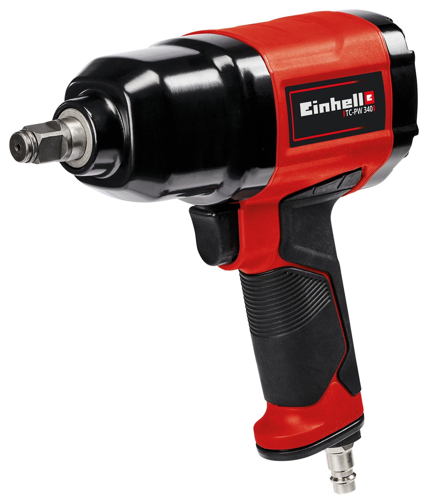 Einhell TC-PW 340 pneumatikus ütvecsavarozó, maximális nyomaték 340 Nm, balra/jobbra forgás, gumírozott fogantyú, 8 db fúrófejes dugókulccsal, üres olajtartállyal, csatlakozónippel