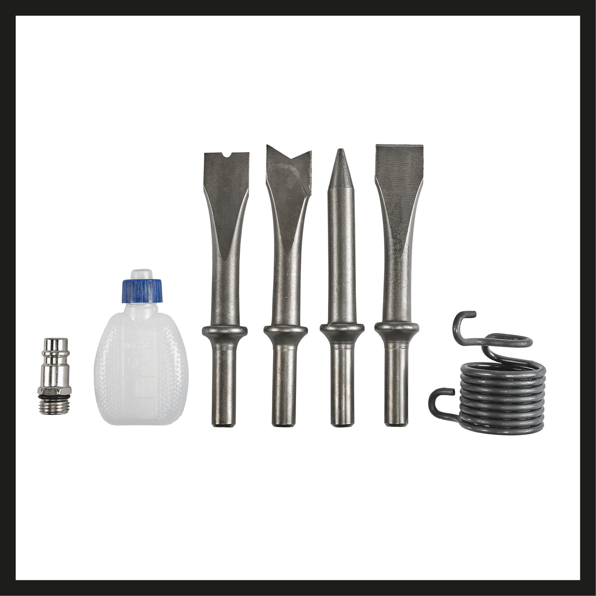 Einhell TC-PC 45 pneumatikus vésőkészlet (kőhöz és fémhez, 4 darabos vésőkészlettel 120 mm, tűs depurátor tartozékkal, üres olajos palackkal, dugós csatlakozóval)