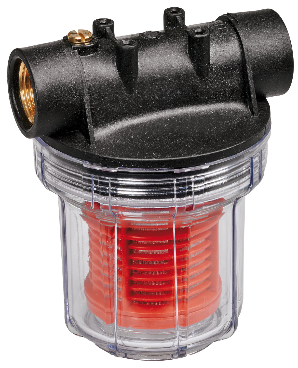 Prefiltru original Einhell de 12 cm, accesorii pompa, surub de aerisire, filet interior din alama, filtru fin detasabil, debit maxim 4000 L/h