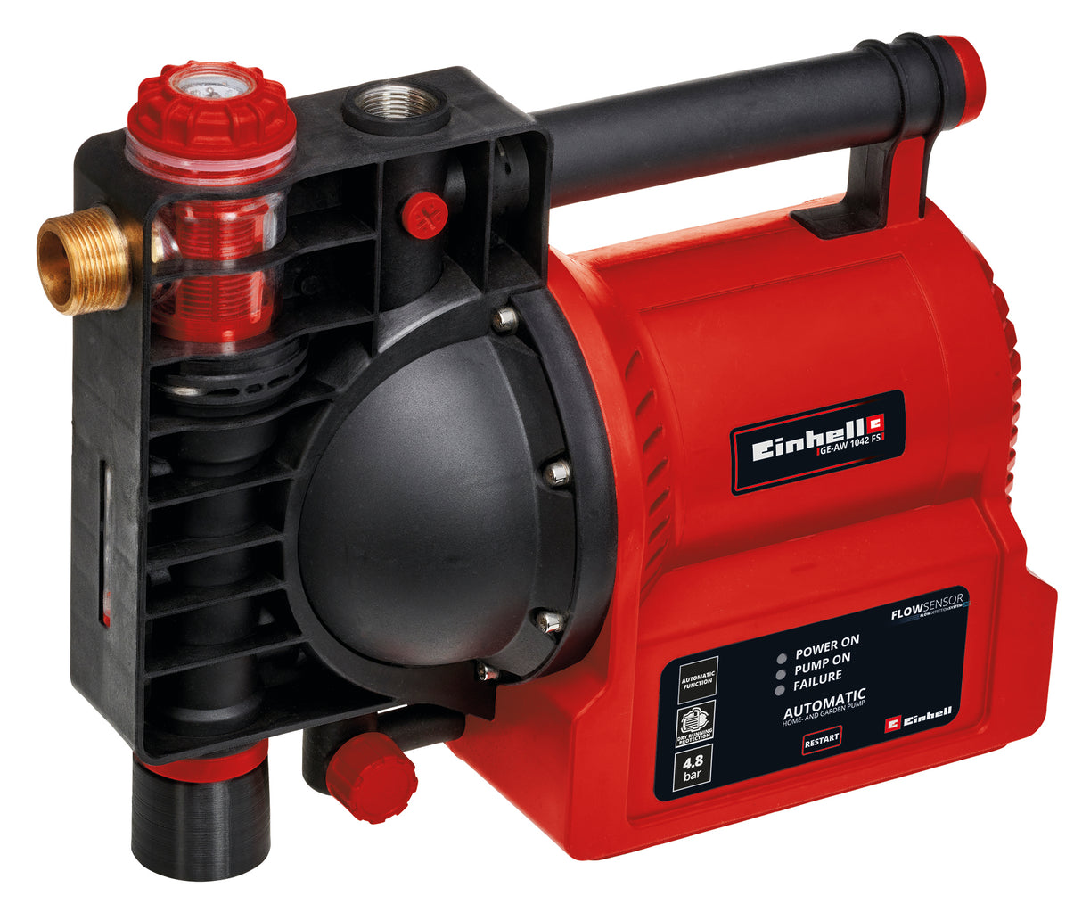 Einhell GE-AW 1042 FS háztartási vízpumpa, 1050 W, víz-/szennyeződés-/szívásjelző, szárazon futás elleni védelem, forrázás-/termosztátvédelem, egyutas szelep