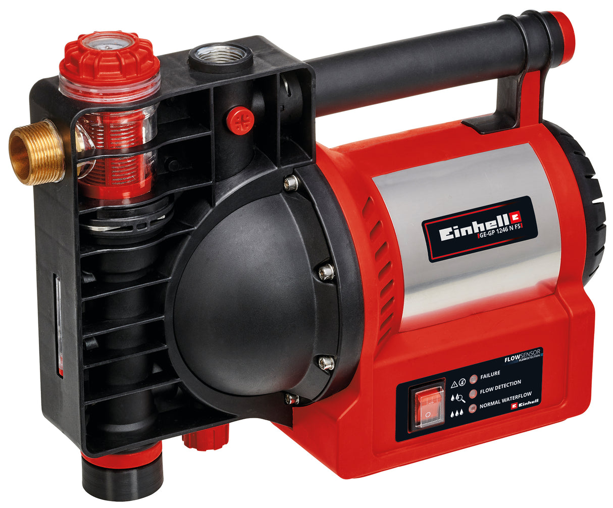 Einhell GE-GP 1246 N FS kerti szivattyú, 1200 W, 4600 l/h, víz-/szennyeződés-/szívótöltésjelző, száraz-/forrázás-/hővédelem, LED-es áramlásérzékelő