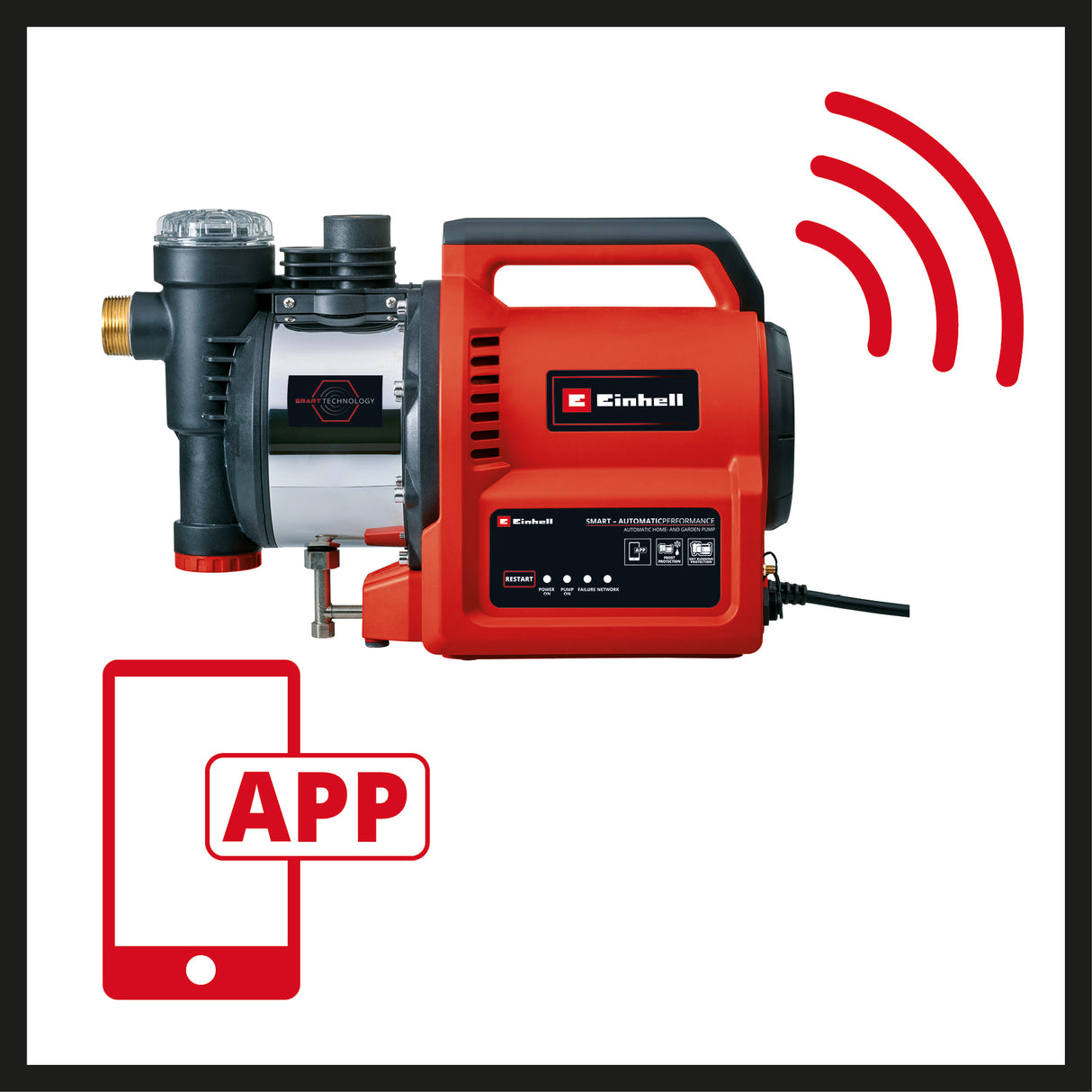 Pompa automata de gradina Einhell GE-AW 1144 SMART, control prin aplicatie, Irigare cu inteligenta artificiala + Date meteo, Debit 4400 l/h, inaltime de livrare maxima 48 m, Prefiltru