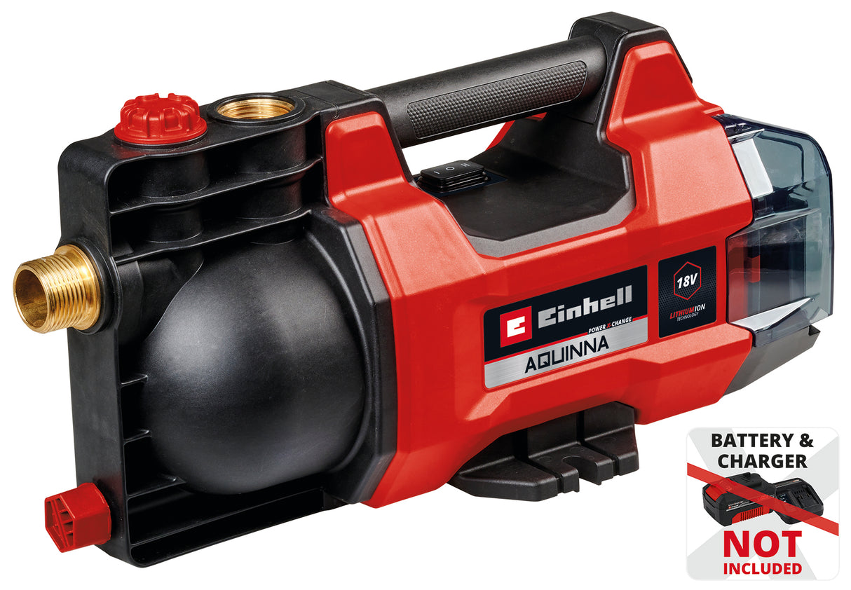 Pompa de gradina pe acumulator Einhell AQUINNA 18/28 Power X-Change (18 V, debit max. 2.800 l/h, inaltime max. 25 m, mod ECO/BOOST, protectie la inghet, protectie la suprasarcina fara acumulator