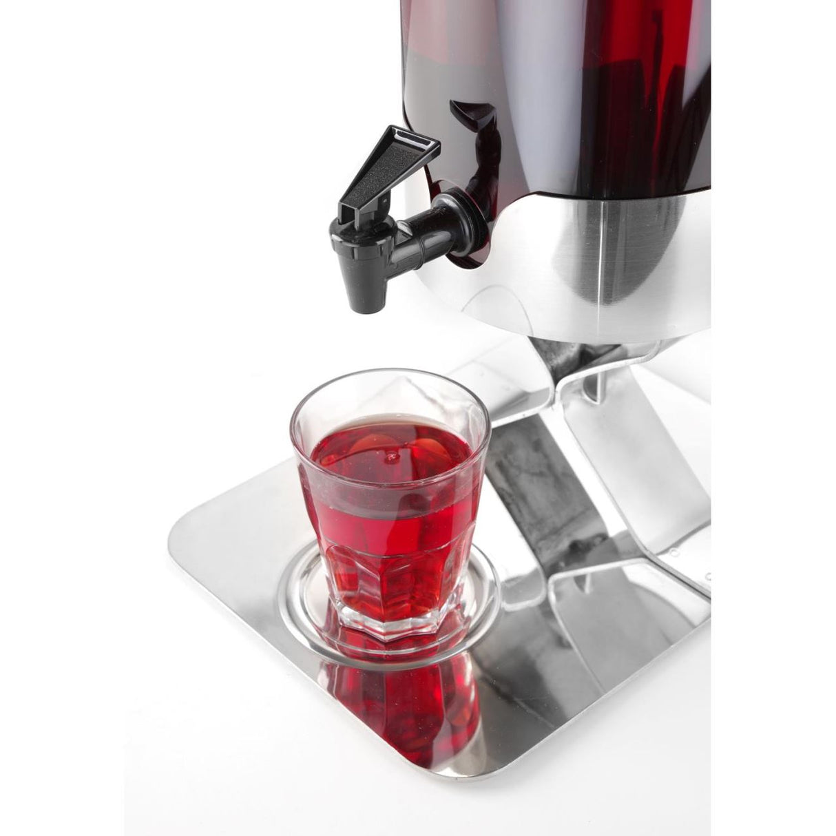 Dispenser profesional pentru suc 5 litri, sistem racire cu cuburi gheata, corp inox, cuva policarbonat, robinet anti-picurare, Hendi, 28x22x(H)51 cm