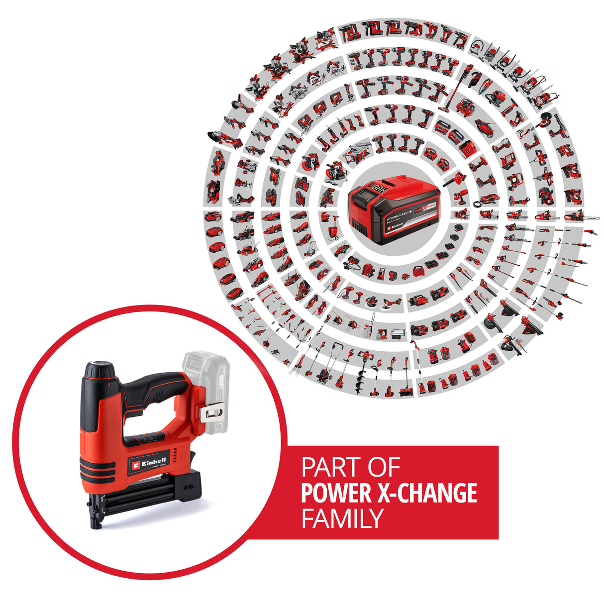 Capsator si Pistol de cuie pe acumulator Einhell TE-CN 18 Li-Solo Power X-Change (Li-ion, 18V, max. 20 de focuri pe minut, incl. 300 de cuie, incl. 300 de capse, fara acumulator sau incarcator