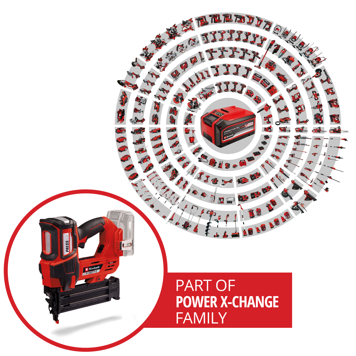 Pistol de cuie pe acumulator Einhell Professional FIXETTO 18/50 N Power X-Change (18 V, 60 de lovituri/min, lungime maxima a cuiului de 50 mm, reglare adancime, lovitura simpla/in serie, incl. 500 de cuie, fara acumulator