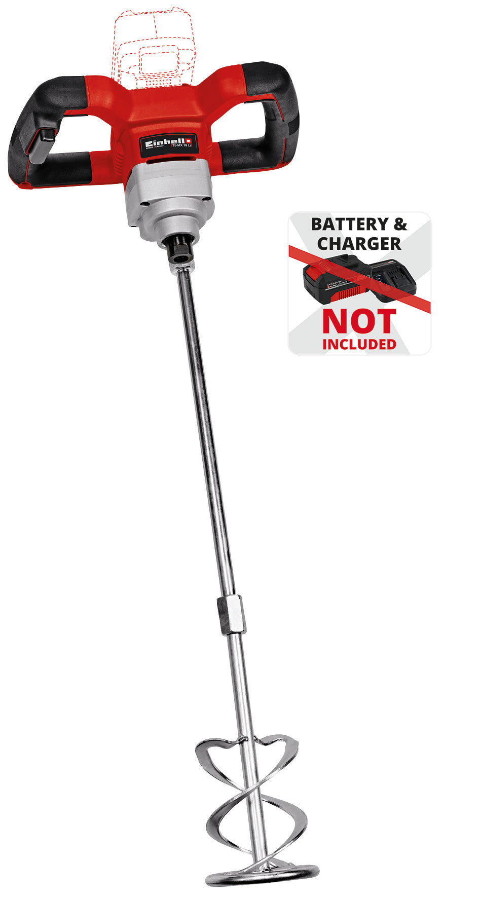 Mixer de vopsea si mortar pe acumulator Einhell TE-MX 18 Li - Solo PXC (li-ion, electronica de viteza, furnizat fara acumulator sau incarcator