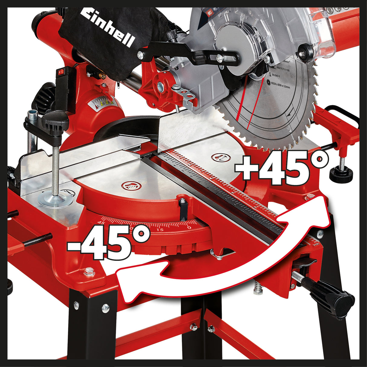 Einhell körfűrész TC-SM 2531/2 U, 1900 W, 4800 fordulat/perc, fűrészlap Ø254 x Ø30 mm, lézer, összecsukható fűrészfej, HM fűrészlappal együtt