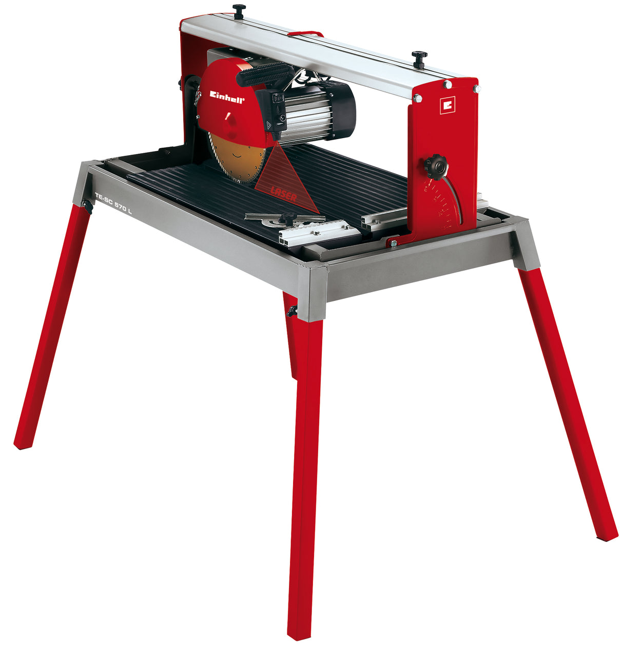 Masina de taiat piatra Einhell TE-SC 570 L, 1500 W, inaltime maxima de taiere 60 mm, disc de taiere diamantat turbo Ø250 x Ø25,4 mm, laser detasabil