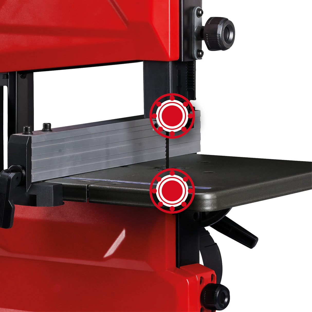 Einhell TC-SB 200/1 szalagfűrész, szerszám nélküli pengecsere, párhuzamos vezető, magasságállítás, golyóscsapágyas vezető, fokozatmentesen dönthető asztal