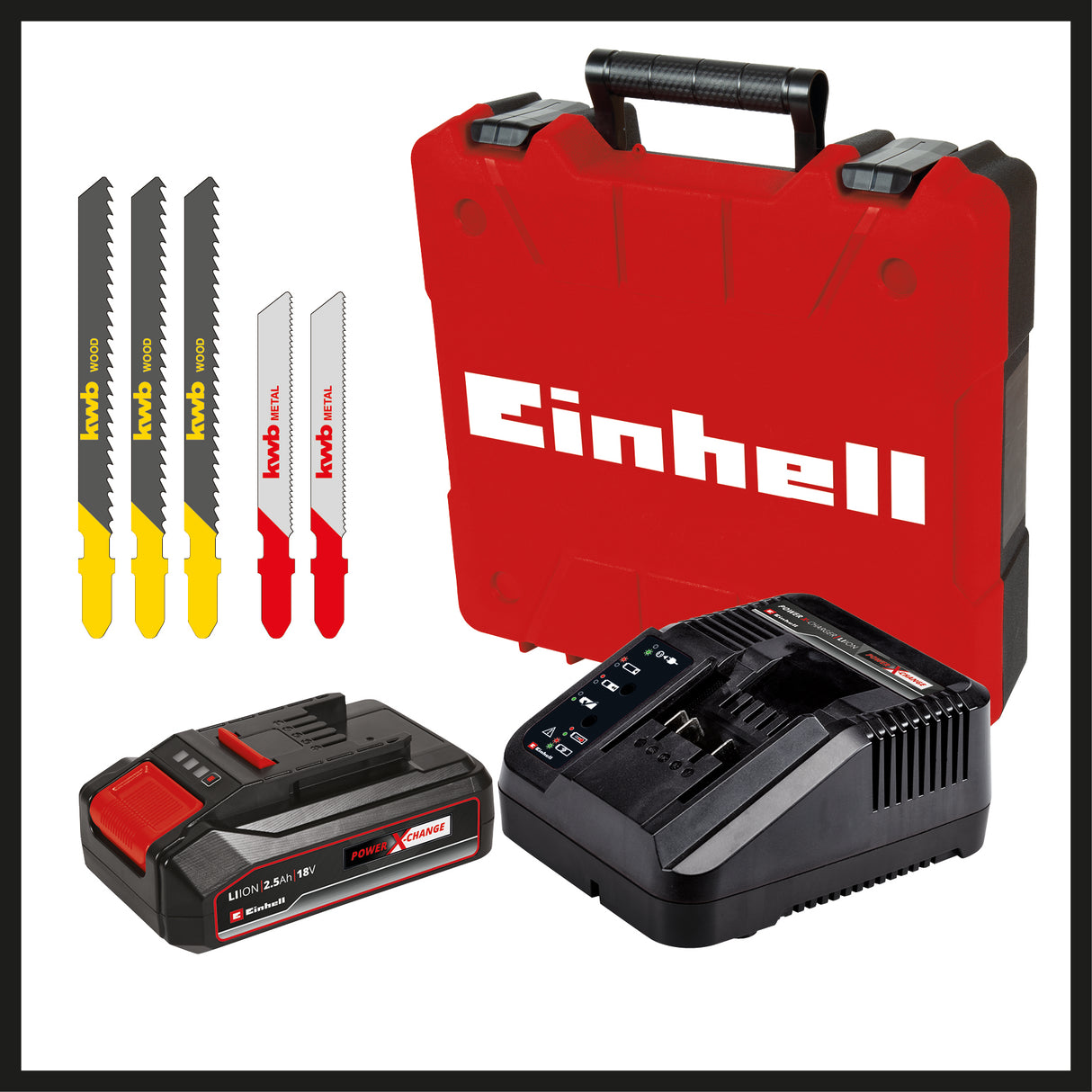 Fierastrau vertical pe acumulator Einhell TC-JS 18 Li (1x2,5 Ah Power X-Change (Li-Ion, 18 V, functie de cursa a pendulului, adaptor de aspirare, incl. 1x acumulator de 2,5 Ah, incarcator si geanta