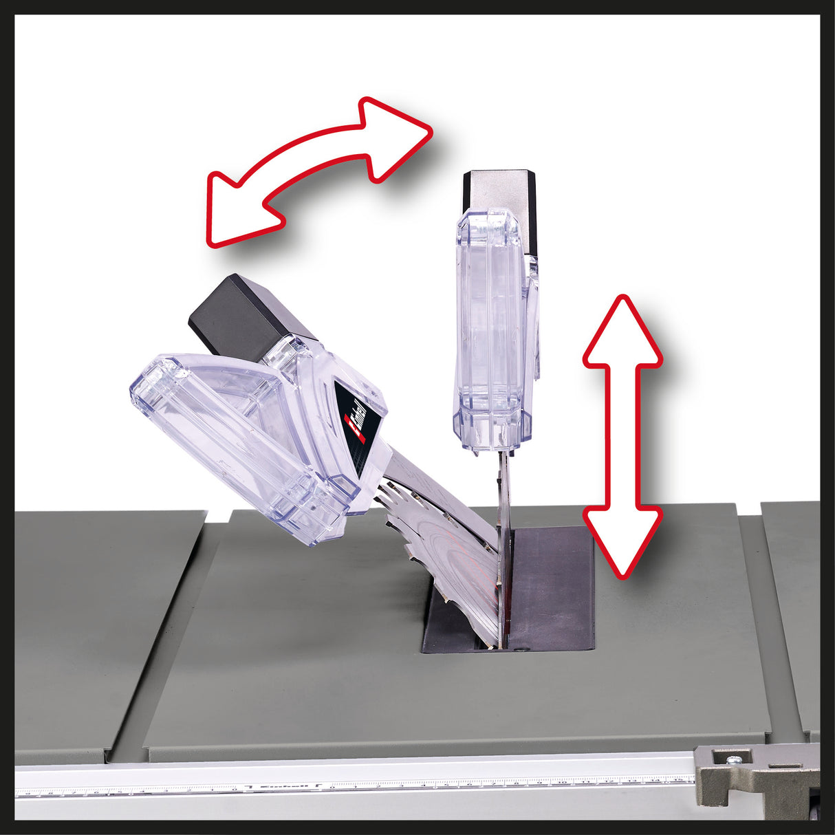 Einhell TC-TS 254 eco asztali körfűrész, párhuzamos ütközővel a precíz vágásokhoz, szögütközővel a 45°-os vágásokhoz, házzal és fűrészlap-védelemmel, fűrészporelszívó csatlakozóval