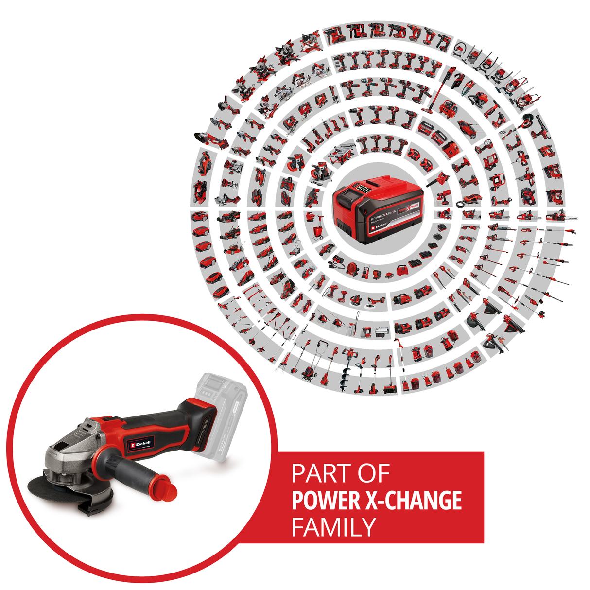 Einhell akkus sarokcsiszoló TE-AG 18/115-2 Li - Solo Power X-Change, 18 V, 115 mm-es tárcsaátmérő, 28 mm-es vágási mélység, pótfogantyú, vágóvédővel, akkumulátor nélkül