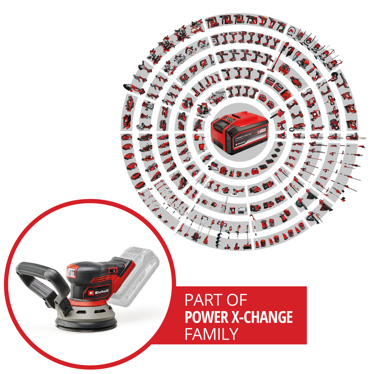 Slefuitor orbital fara fir Einhell Professional TP-RS 18/32 Li BL-Solo Power X-Change (18 V, fara perii, oscilatie 3.2 mm, talpa 125 mm, cu hartie abraziva, fara acumulator)